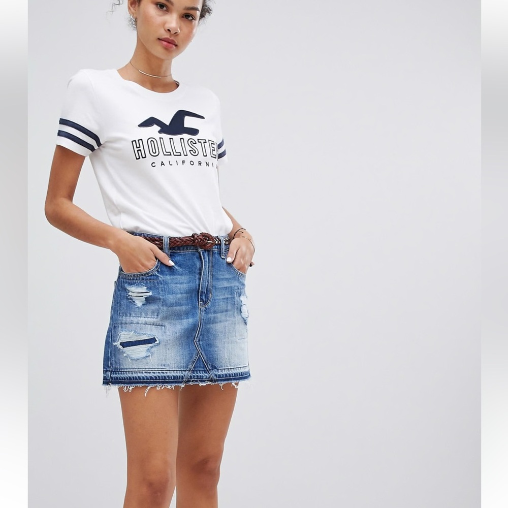 HOLLISTER Y2K 100% Cotton Distressed Mini Denim Skirt